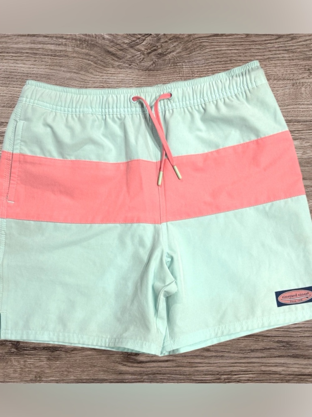 Vineyard Vines Mint Swim Shorts with Coral Accent